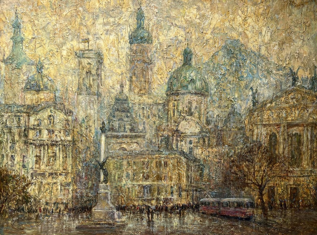 Oil painting The old Town V. Mishurovsky: Title: Oil painting The old Town V. Mishurovsky Description: No296"The Old Town" by Viktor Myshurovsky captures the grandeur and timeless beauty of a historical cityscape, likely inspired by the archi