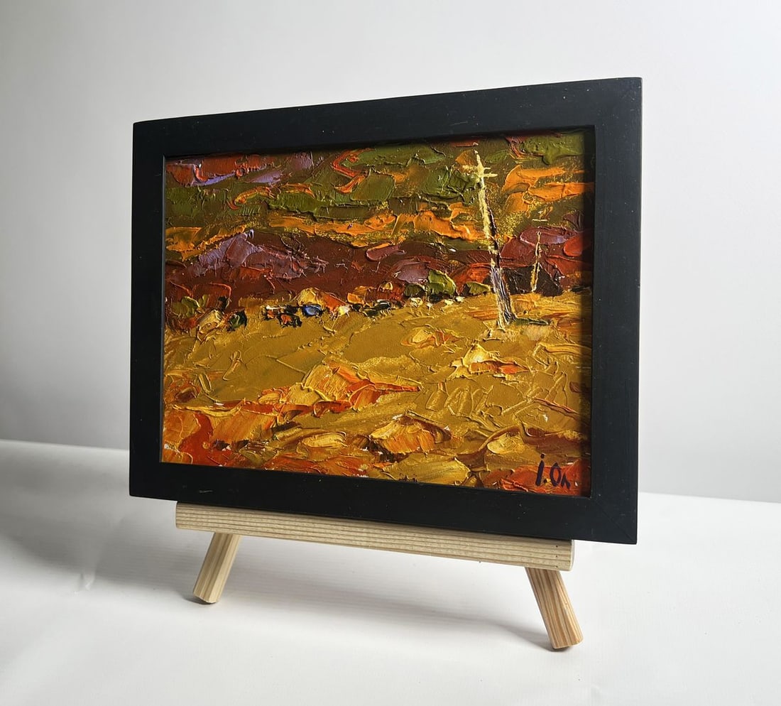 Oil painting Orange sunset over the mountains Alex Kalenyuk - 2