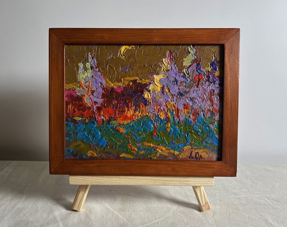 Oil painting Moon in the sky Alex Kalenyuk: Title: Oil painting Moon in the sky Alex Kalenyuk Description: NoAAA3888This oil painting cardboard, titled "Moon in the sky", the artist employs a bold impasto technique, using thick, textured brushs