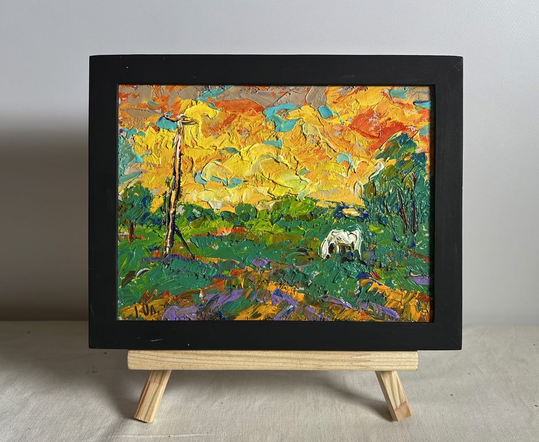 Oil painting Watch the bright sunset Alex Kalenyuk: Title: Oil painting Watch the bright sunset Alex Kalenyuk Description: NoAAA3935This oil painting cardboard, titled "Watch the bright sunset", the painting captures the breathtaking beauty of a sunset