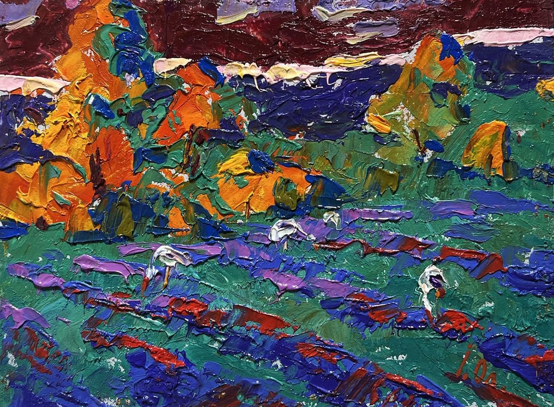 Oil painting Crimson evening in the field Alex Kalenyuk - 3