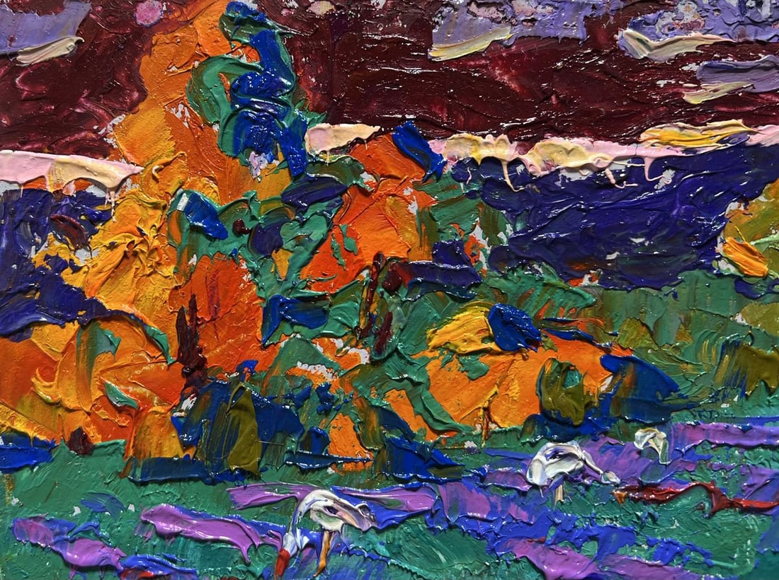 Oil painting Crimson evening in the field Alex Kalenyuk - 4