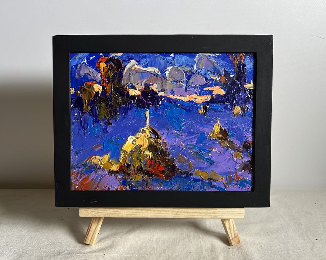 Oil painting The last rays of the sun Alex Kalenyuk: Title: Oil painting The last rays of the sun Alex Kalenyuk Description: NoAAA3977This oil painting cardboard, titled "The last rays of the sun", the artist employs an expressive impasto technique, usi