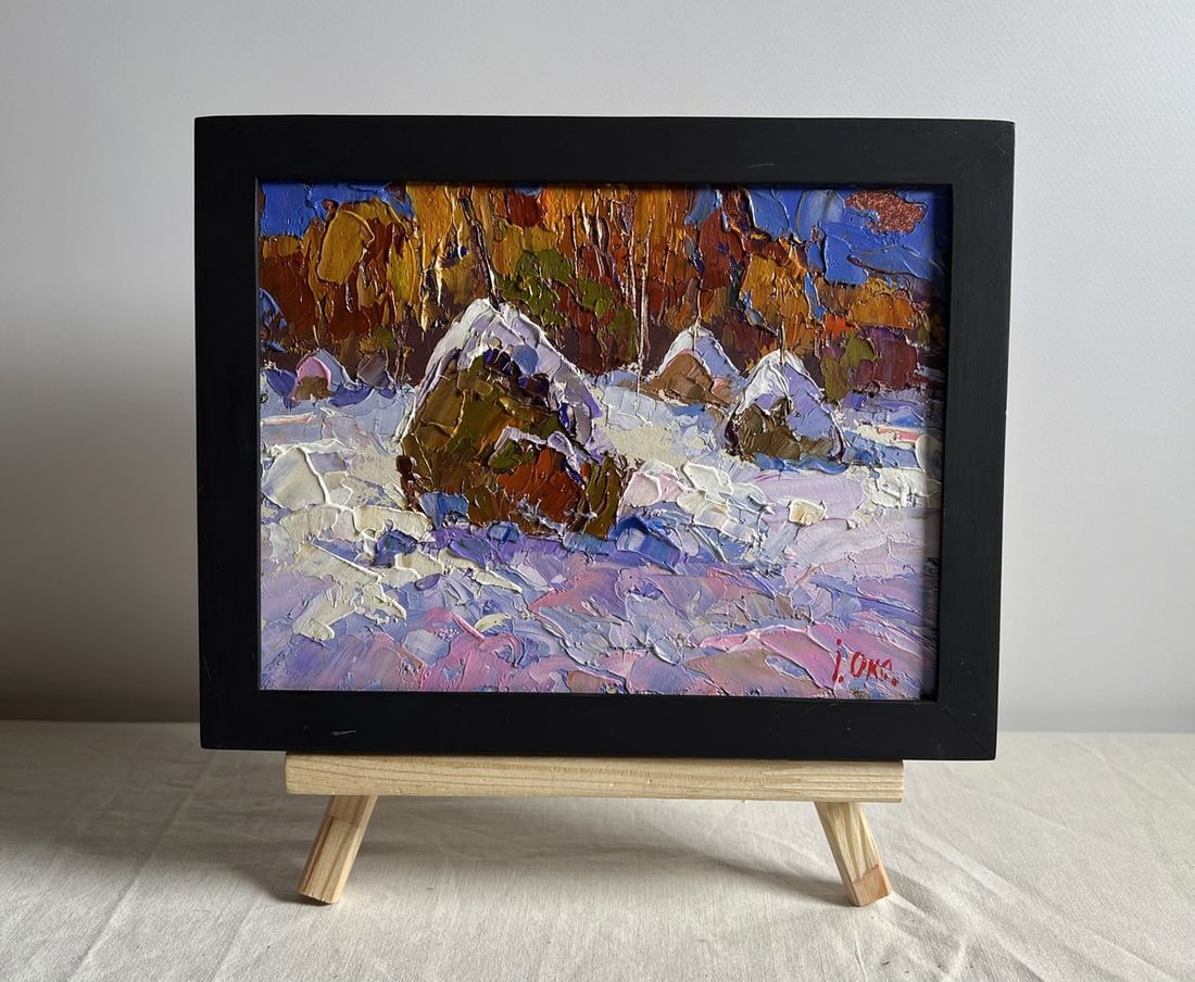 Oil painting Winter night in nature Oksana Kalenyuk: Title: Oil painting Winter night in nature Oksana Kalenyuk Description: NoAAA4003This oil painting cardboard, titled "Winter night in nature", the combination of cool blues, purples, and whites, contr