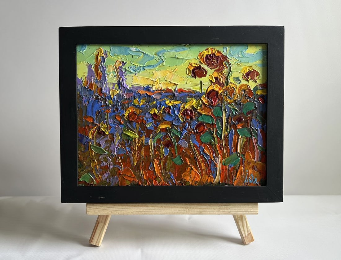 Oil painting Yellow sunset over sunflowers Alex Kalenyuk (1 of 10)