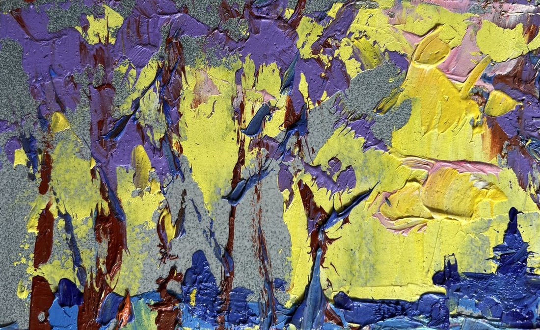 Oil painting Winter evening with yellow sunset Alex Kalenyuk - 5