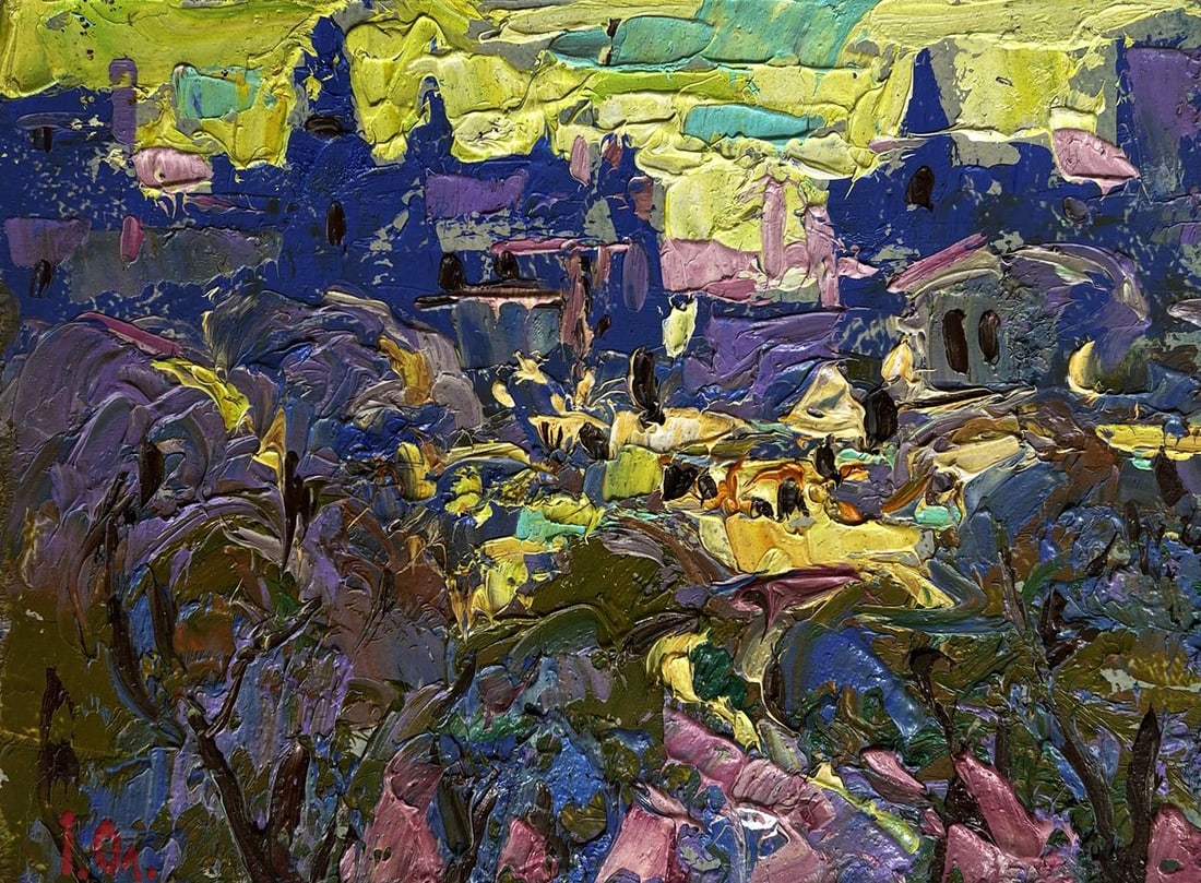 Oil painting A yellow sunset illuminates the city Alex Kalenyuk - 3