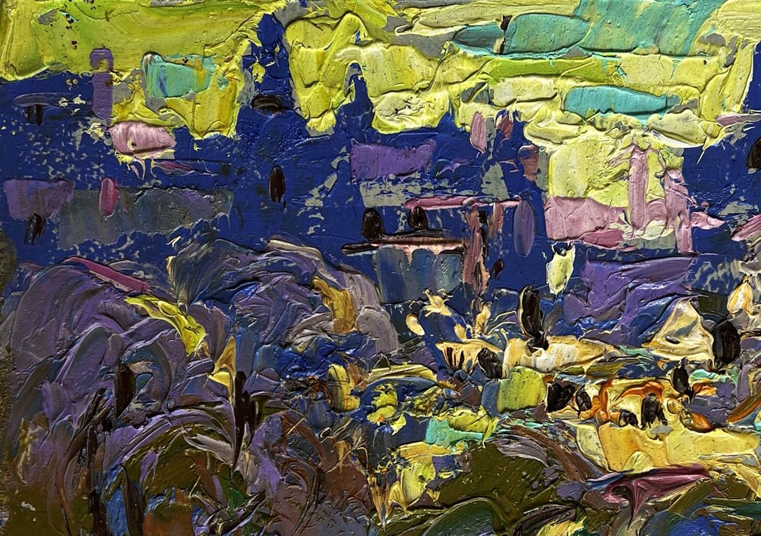 Oil painting A yellow sunset illuminates the city Alex Kalenyuk - 7