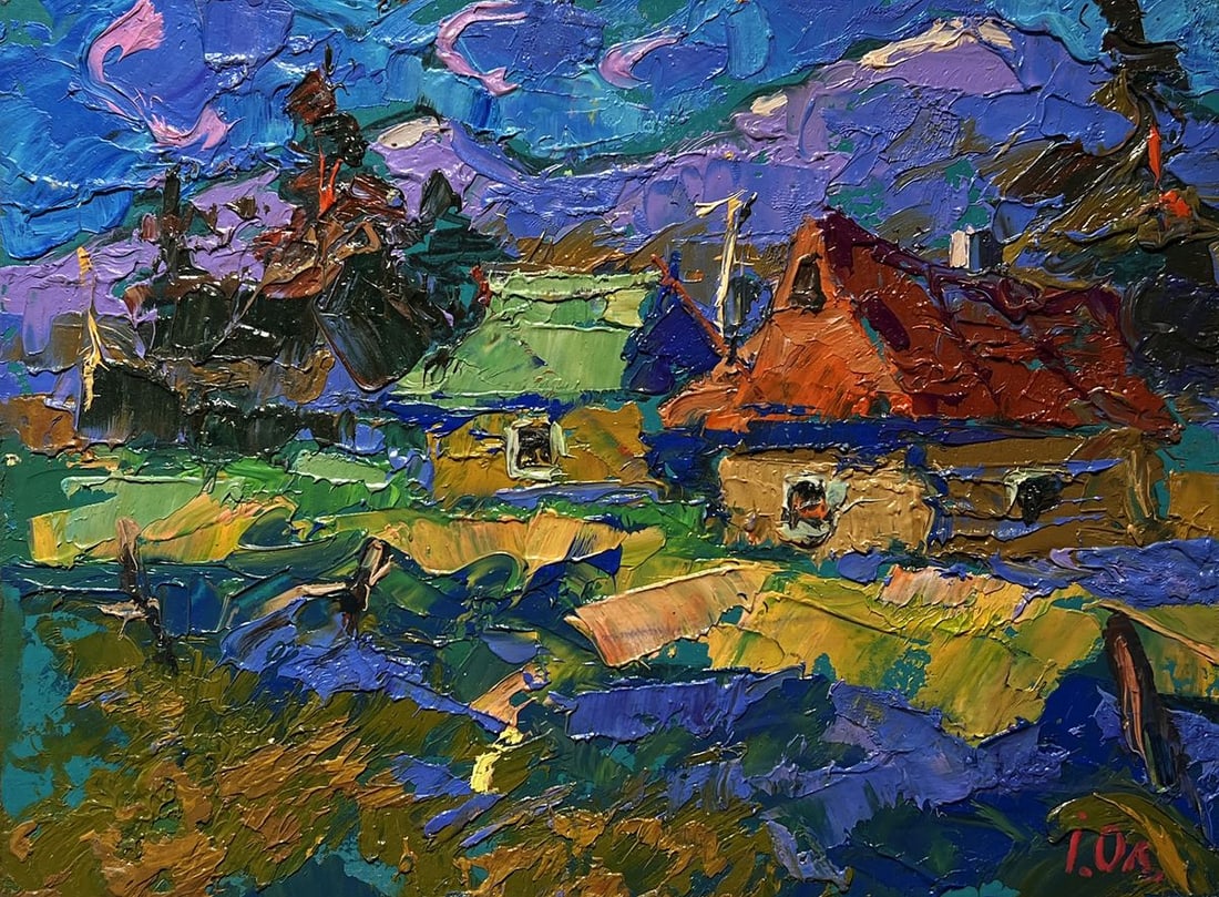 Oil painting Village and blue mountains Alex Kalenyuk - 3