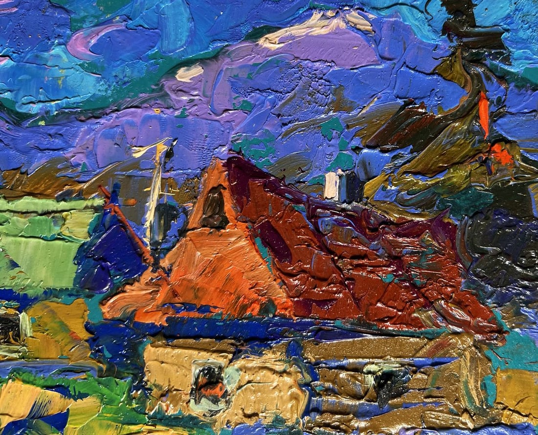 Oil painting Village and blue mountains Alex Kalenyuk - 5