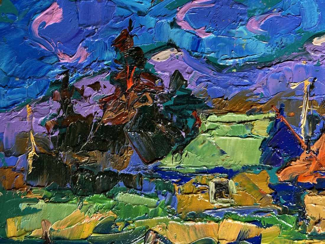 Oil painting Village and blue mountains Alex Kalenyuk - 6