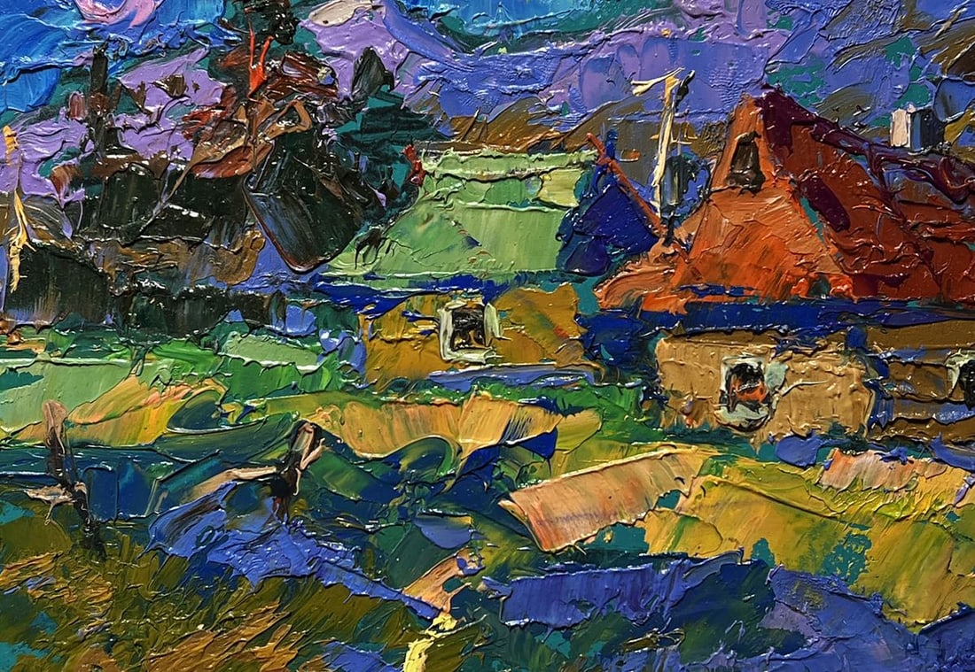Oil painting Village and blue mountains Alex Kalenyuk - 7