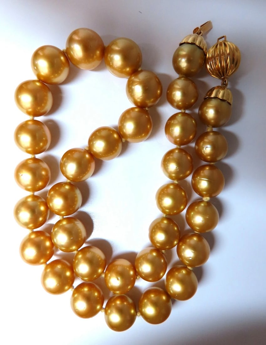 GIA certified Natural South Sea Golden Pearls Necklace 14mm** - 3