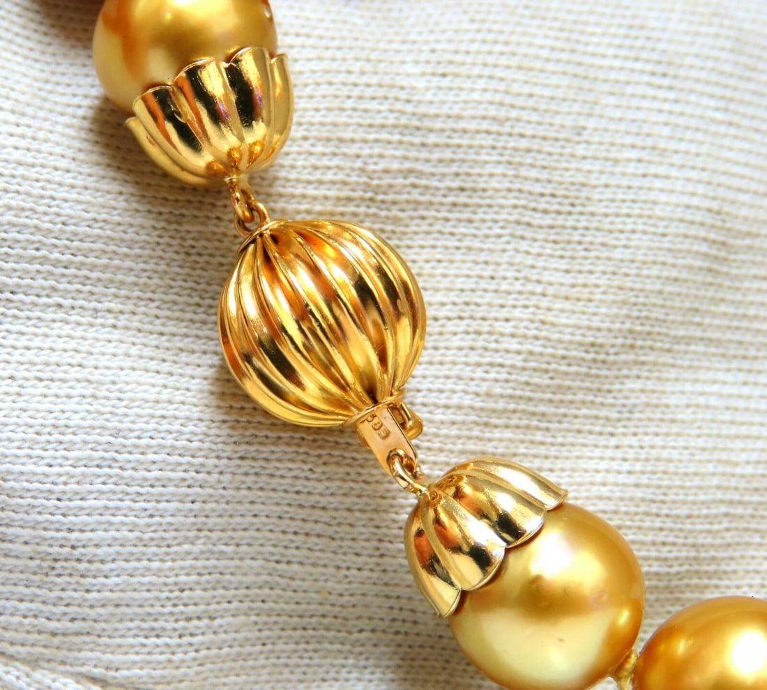 GIA certified Natural South Sea Golden Pearls Necklace 14mm** - 4