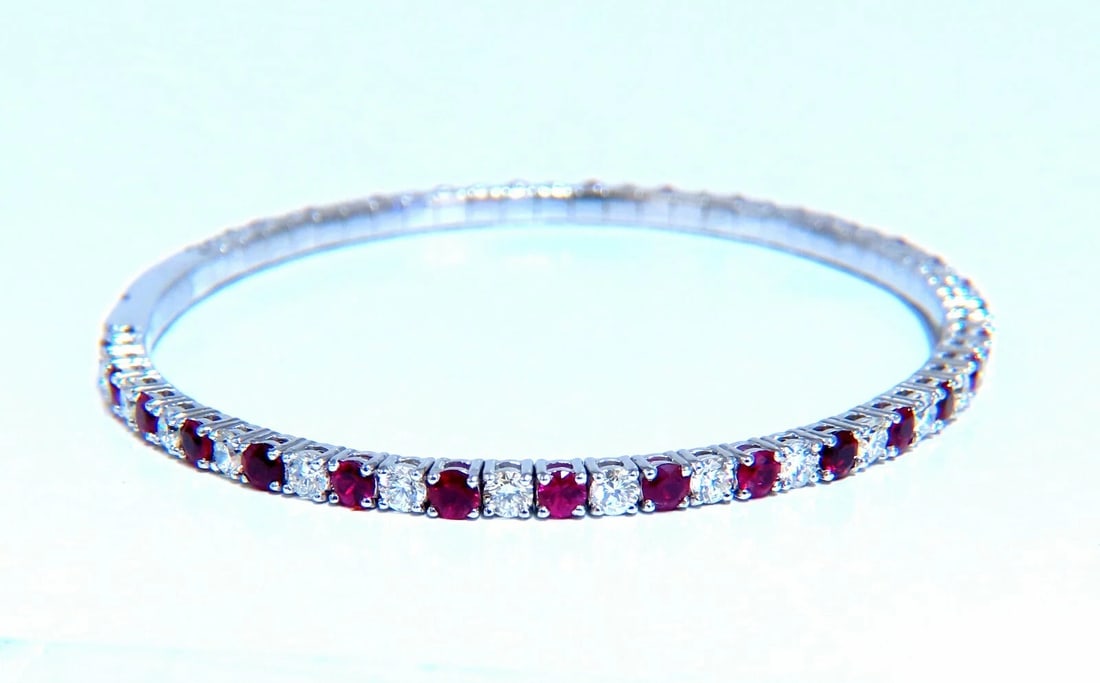 5.25ct vivid red natural ruby diamonds tennis Flexible Bangle bracelet 14kt**: Title: 5.25ct vivid red natural ruby diamonds tennis Flexible Bangle bracelet 14kt** Description: Ruby & Classic Alternating Tennis Flexible Bangle 3.15ct. Natural ruby bracelet. Rounds, full cuts Cle