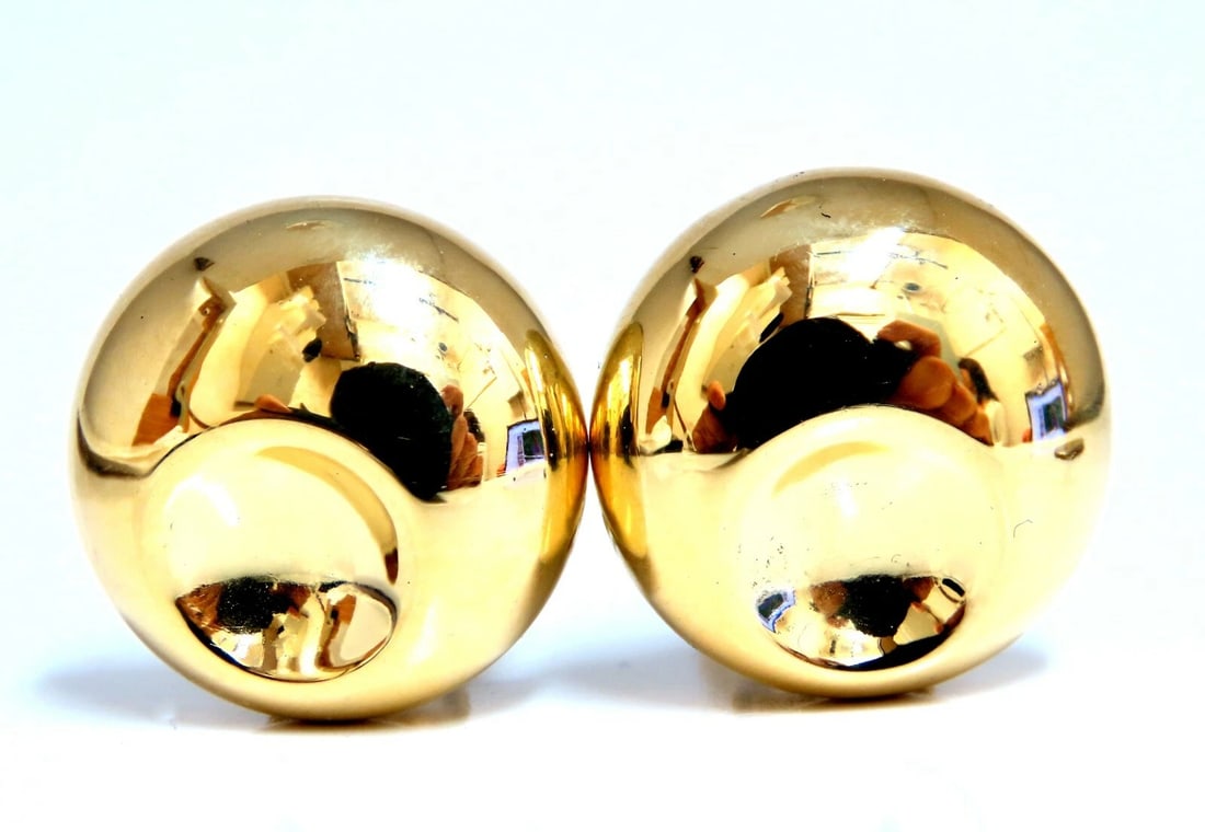 18kt Gold Clip earrings Panda Eye Domed**: Title: 18kt Gold Clip earrings Panda Eye Domed** Description: Dome Panda Eye Clip Earrings Measurements: 3/4 inch diameter Depth: 7mm Comfortable Omega Clip 16 grams / 18kt. Yellow Gold Reserve: