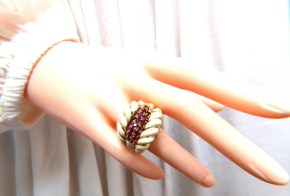 1ct natural ruby enamel estate 18 karat gold ring** - 7