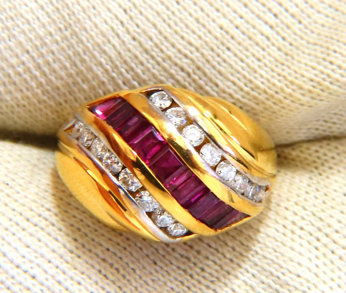 1.50ct natural rubies and diamonds band ring channel wave 14kt ** - 4