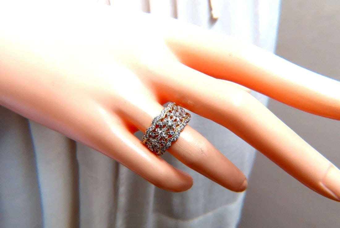 1.30ct Natural Diamonds Filigree Curling Ring 14kt Gold** - 7