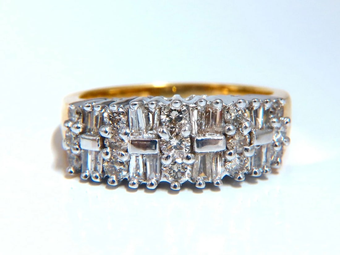 1.35ct Natural Baguette & Rounds Diamonds Band 14kt**: Title: 1.35ct Natural Baguette & Rounds Diamonds Band 14kt** Description: Cluster Row Baguette & Rounds Band. 1.35ct. Natural brilliant diamonds Durable Built. Si-2 clarity J color. 14kt yellow gold.