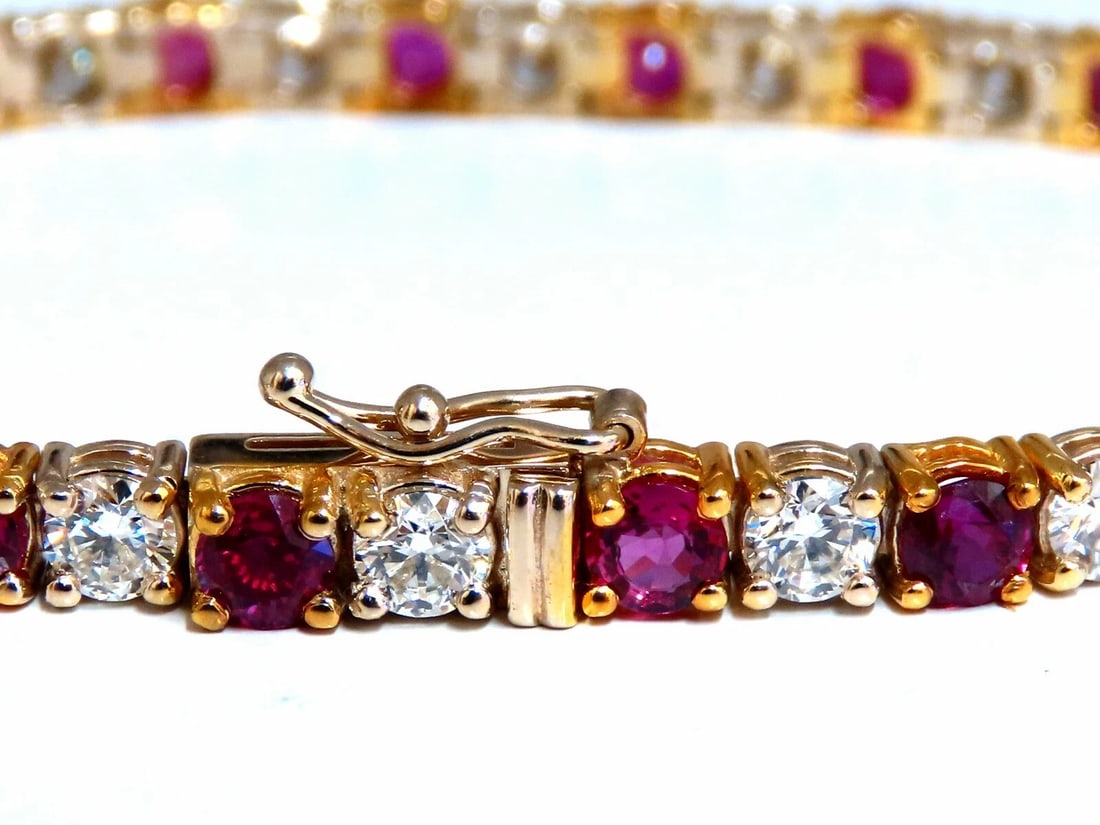 9.82ct Natural Ruby Diamonds Alternating Tennis Bracelet 14kt** - 4