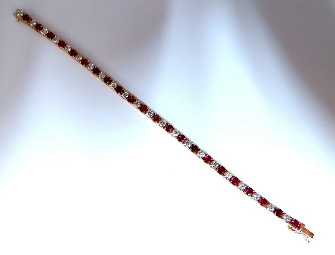9.82ct Natural Ruby Diamonds Alternating Tennis Bracelet 14kt** - 7