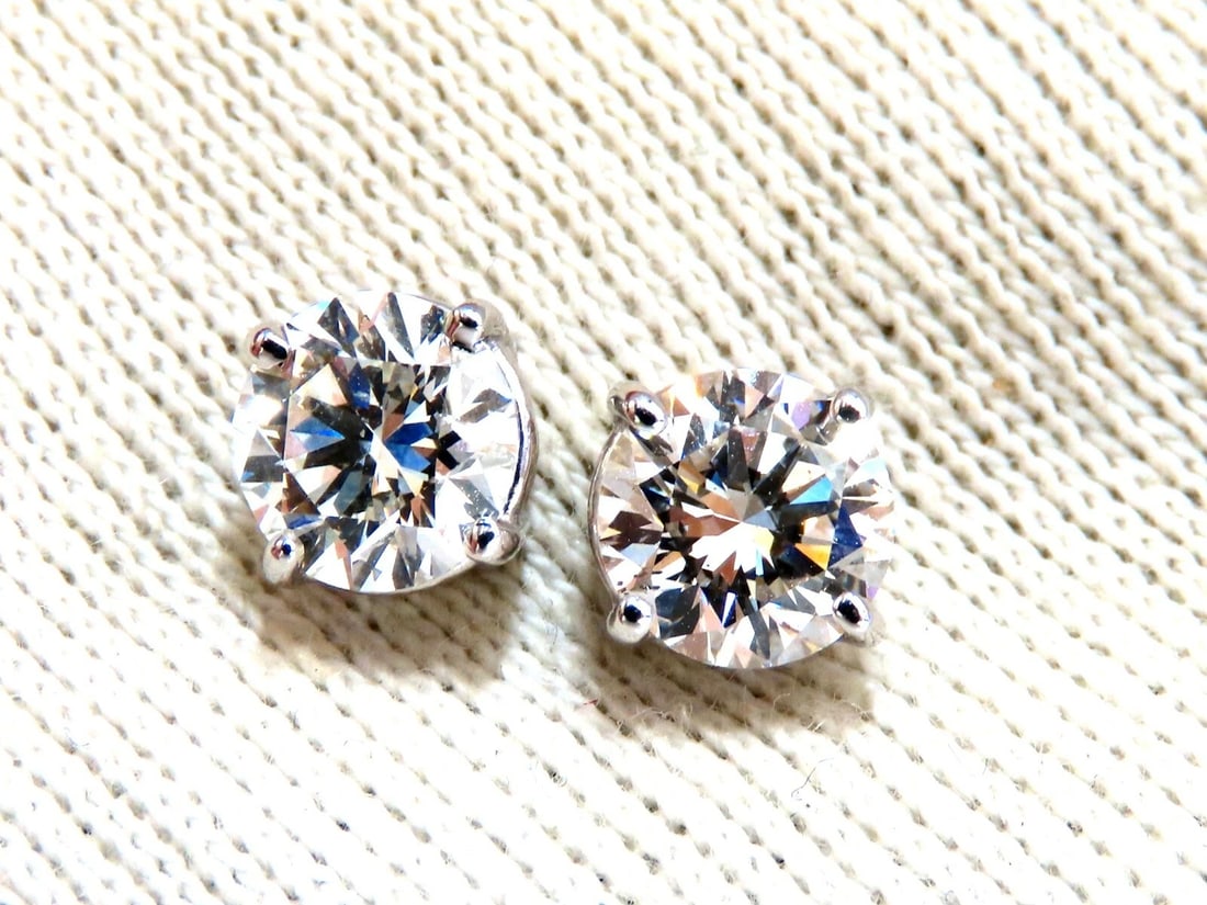 GIA Certified 2.00ct Natural Round Diamond Stud Earrings 14 Karat Ideal Ex** - 3