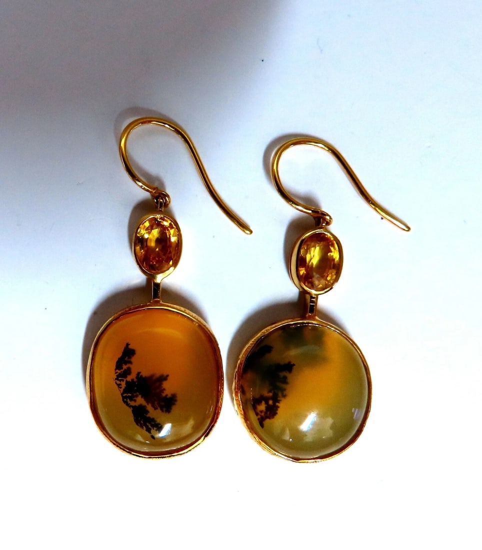 Natural Opal & Yellow Sapphire Dangle Earrings 18kt** - 3