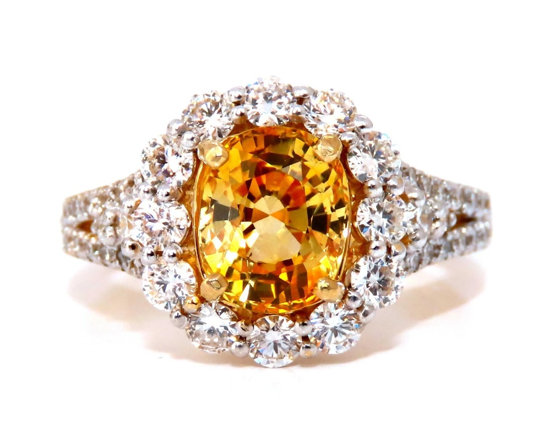 GIA Certified 2.59Ct Natural Yellow Natural Sapphire Diamonds Ring 14kt** - 2