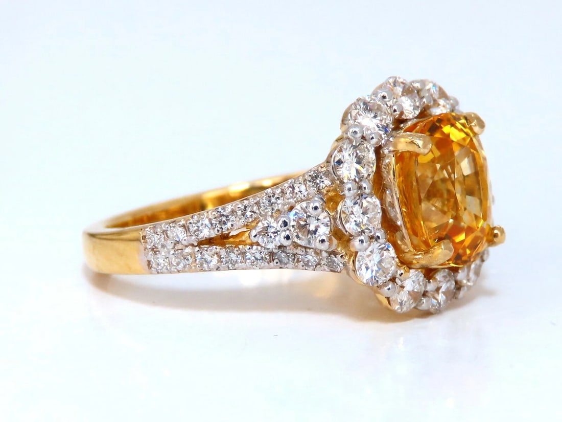 GIA Certified 2.59Ct Natural Yellow Natural Sapphire Diamonds Ring 14kt** - 3