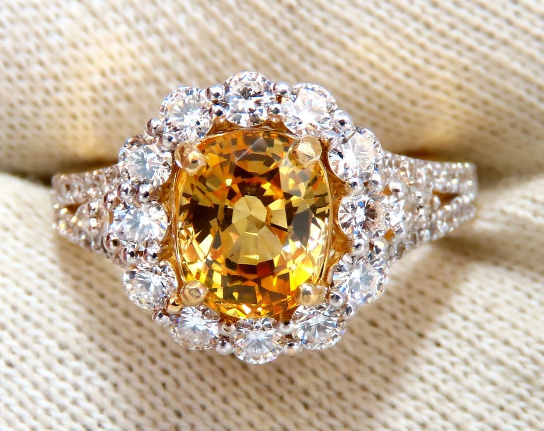 GIA Certified 2.59Ct Natural Yellow Natural Sapphire Diamonds Ring 14kt** - 6