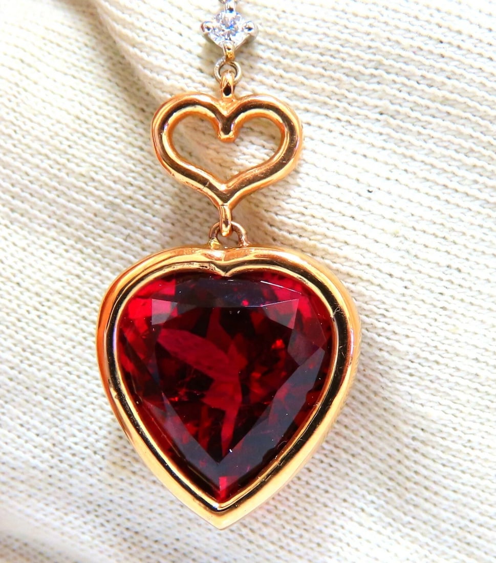 GIA Certified Natural Red Heart Tourmaline Diamonds Dangle Earrings 14k** - 5