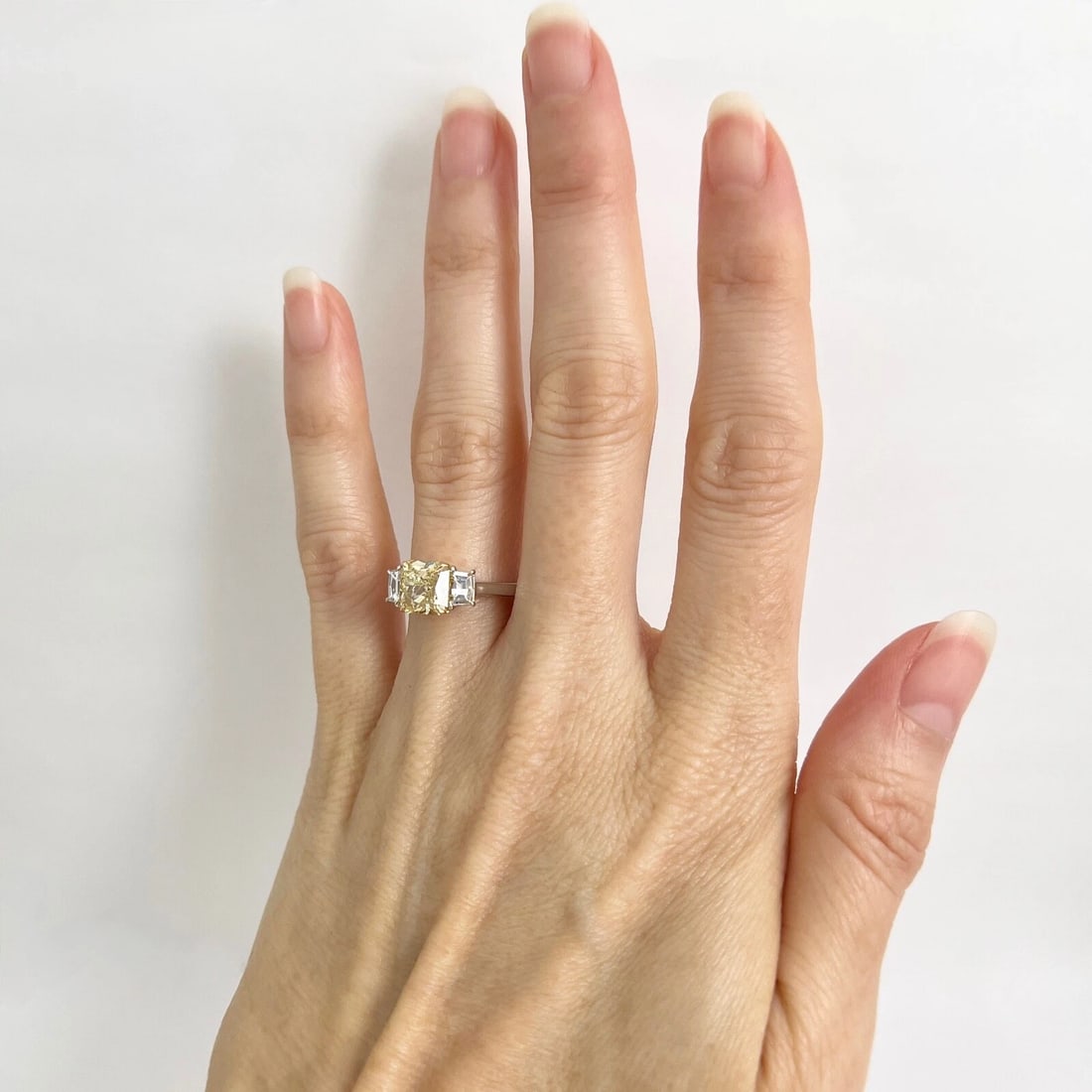 GIA Fancy Yellow Radiant 3-Stone Diamond Engagement Ring Platinum, 2.43 CTW - 2