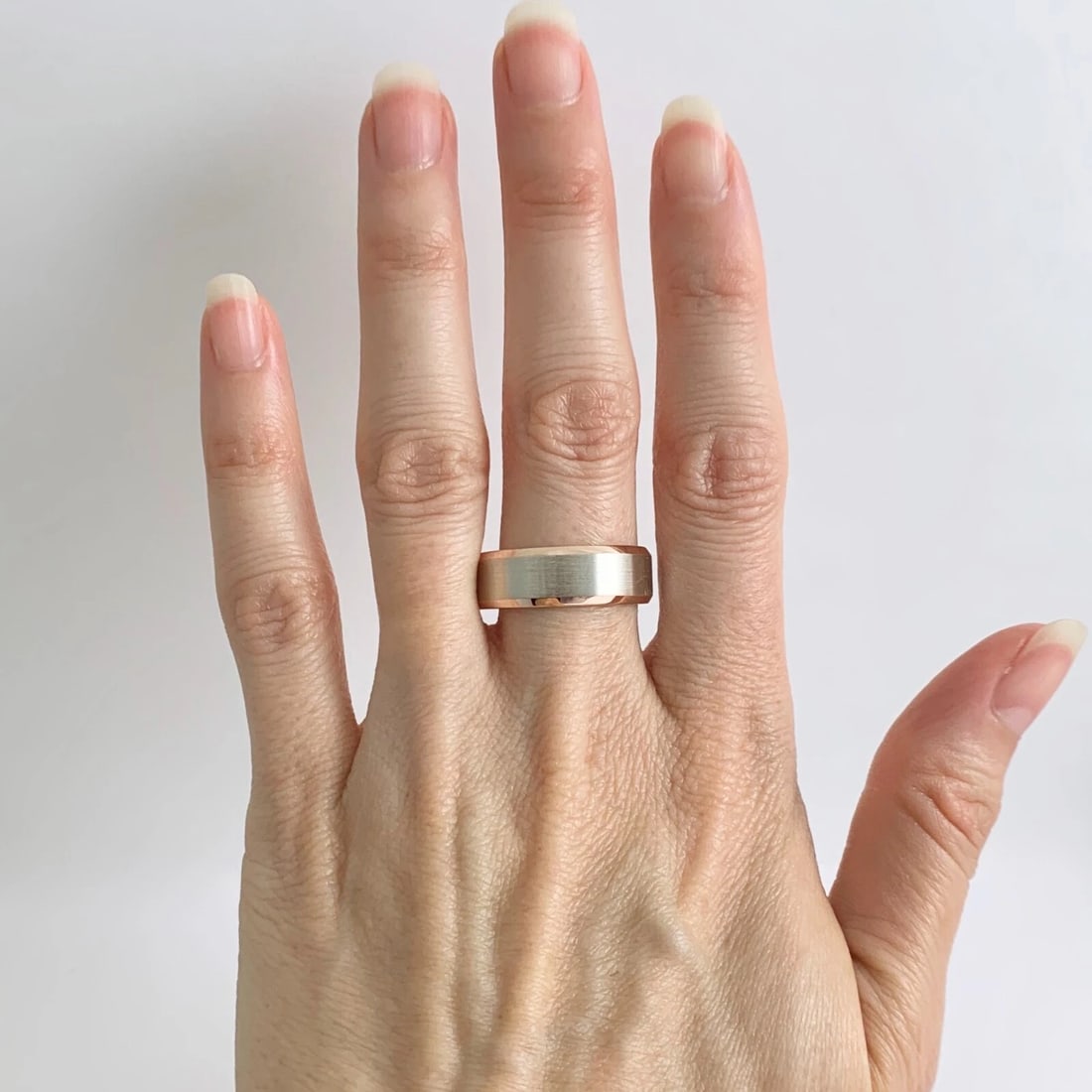 Men's Two-Tone Wedding Band Ring 14K Pink Rose White Gold, Size 9.25, 9.78 Grams - 2