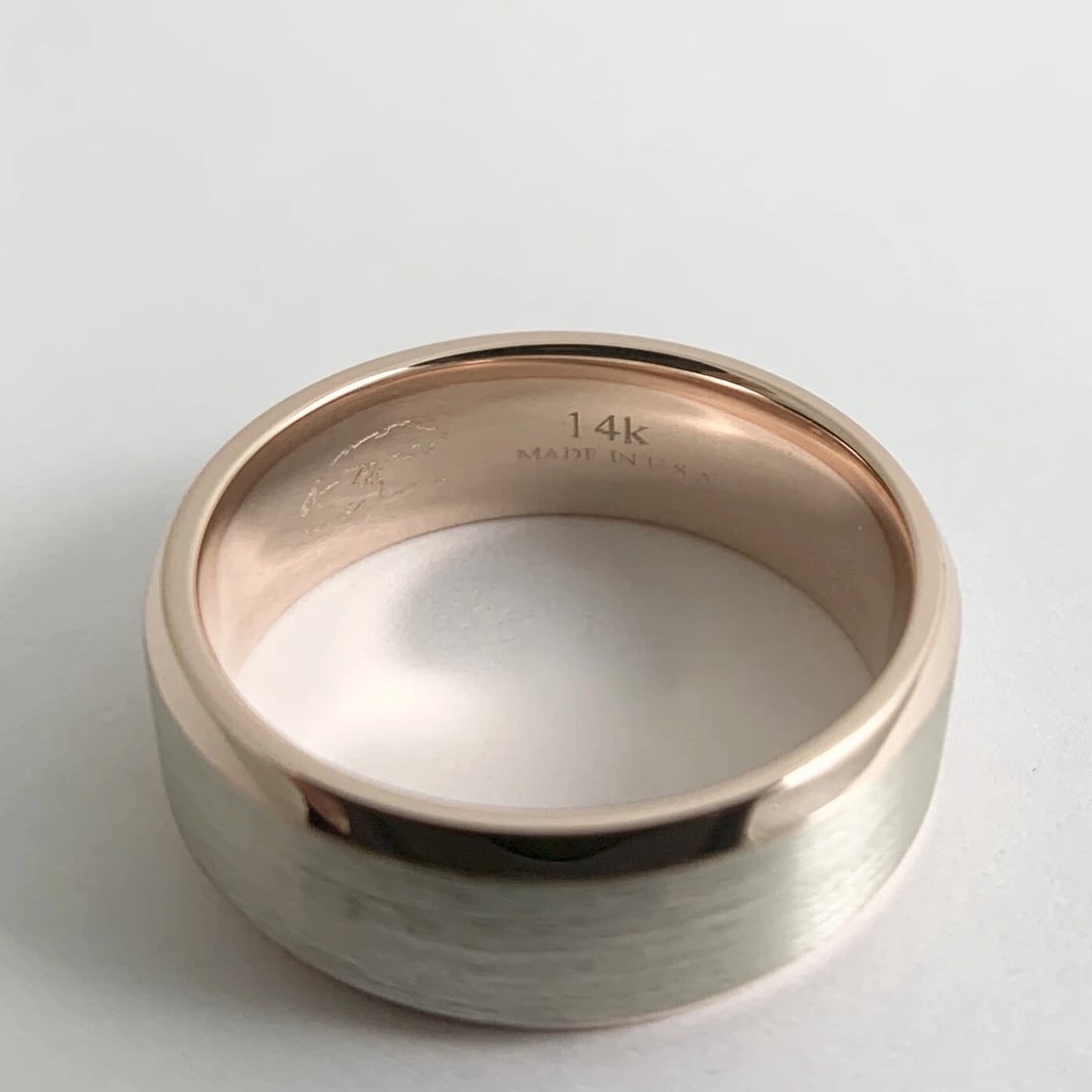 Men's Two-Tone Wedding Band Ring 14K Pink Rose White Gold, Size 9.25, 9.78 Grams - 7