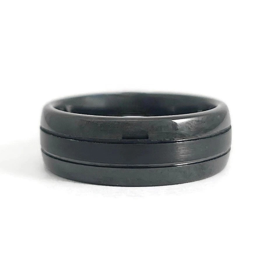 Men's Black Grooved Wedding Band Ring Tungsten Carbide, Size 10, 8 mm (1 of 6)