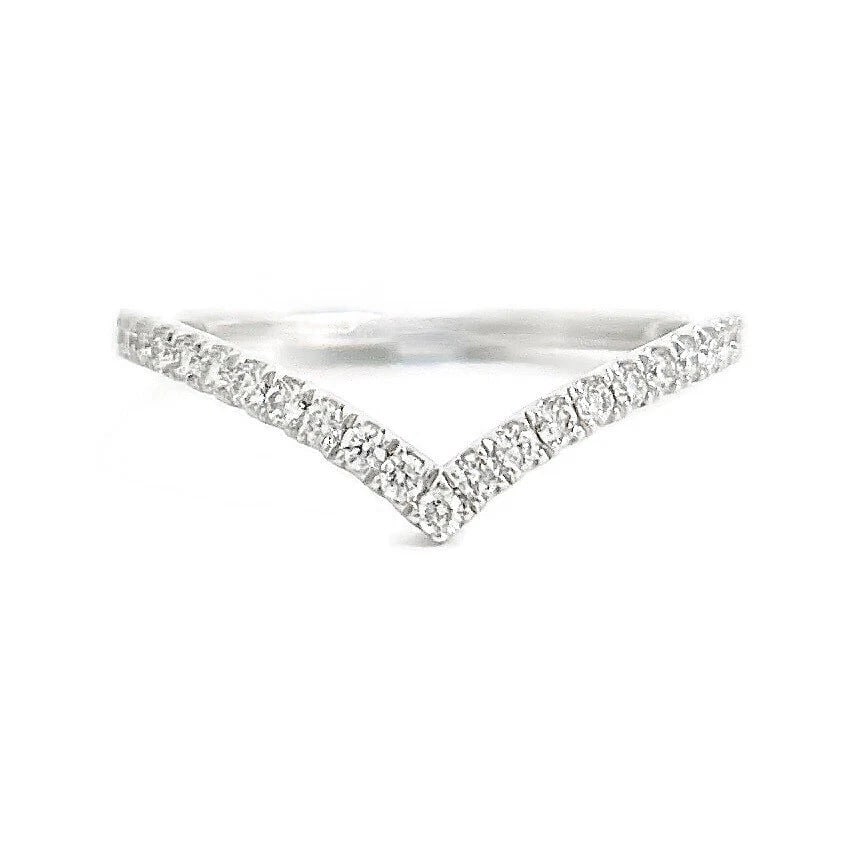 Curved Diamond Chevron V-Shaped Wedding Band Ring 14K White Gold, .30 CTW (1 of 7)