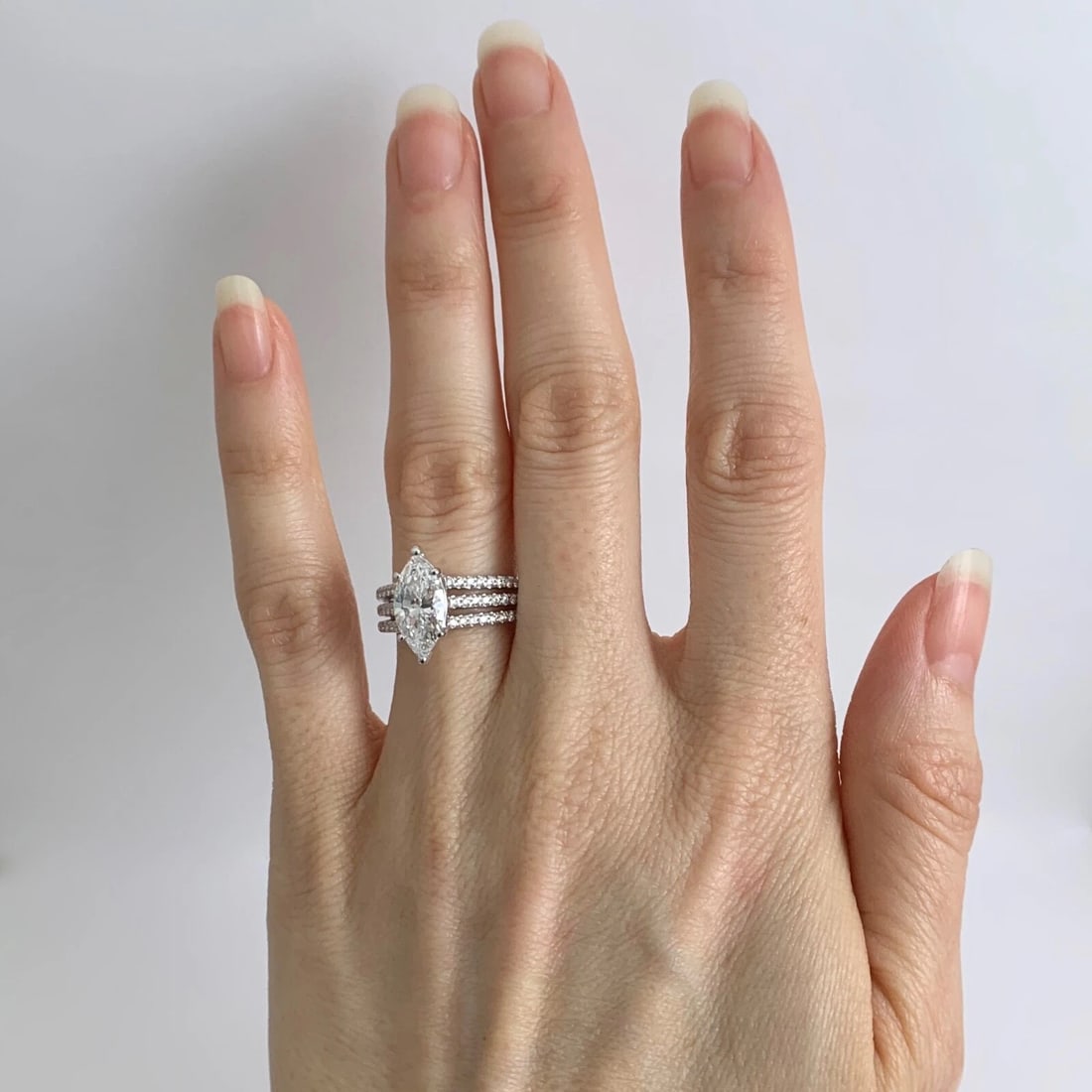 GIA Marquise Diamond Three Row Engagement Ring 14K White Gold, 2.44 CTW - 3