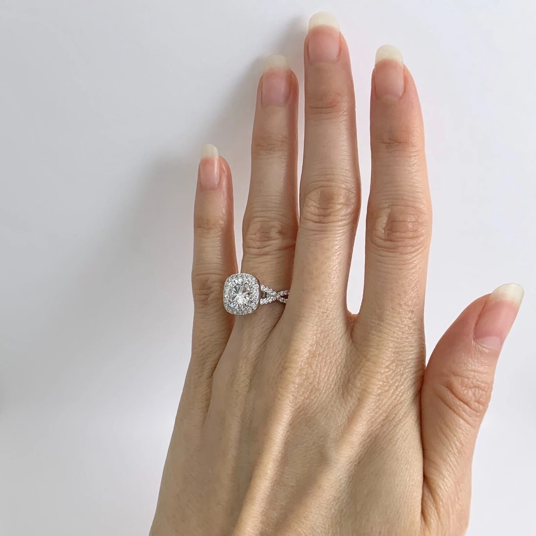 GIA Round Cushion Halo Diamond Engagement Ring 14K White Gold 2.41 CTW, 4.84 Gr - 2