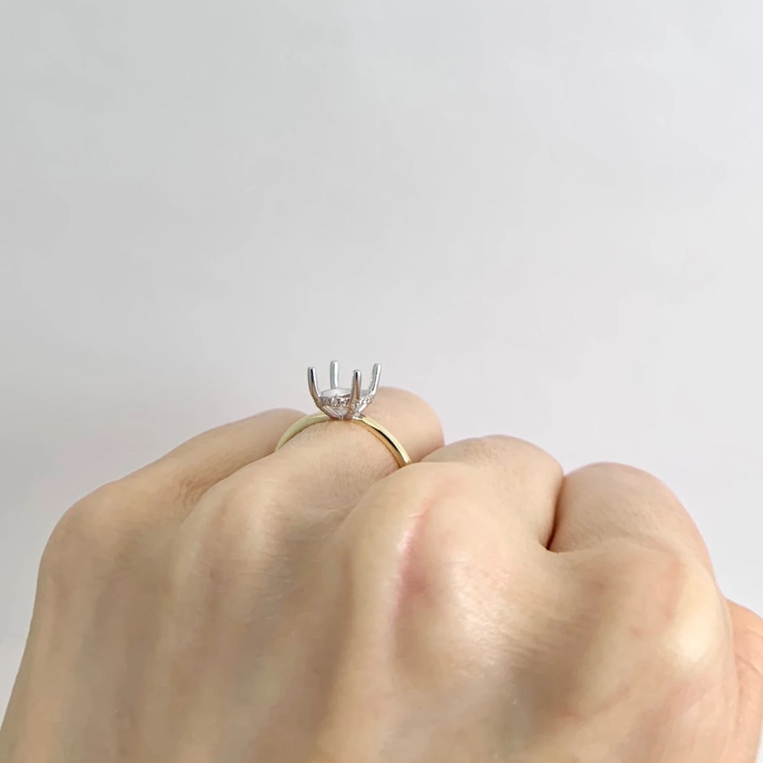 Oval Diamond Hidden Halo Engagement Ring Setting Mounting 18K Yellow Gold - 4