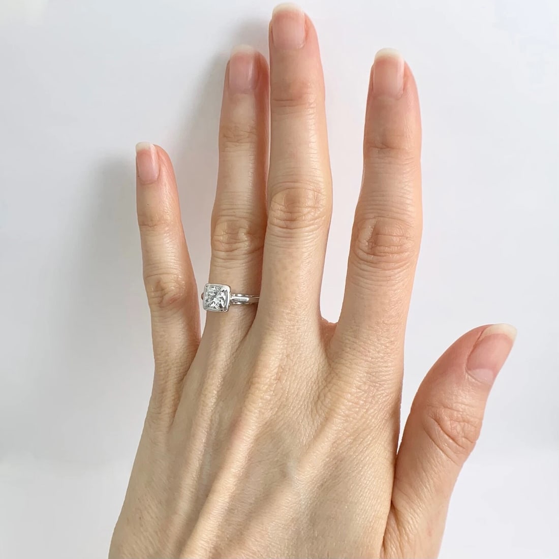 Solitaire Diamond Cushion Halo Engagement Ring 14K White Gold .60 CTW - 4