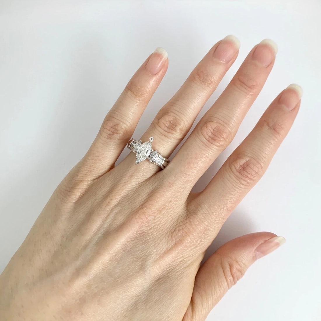 Marquise Baguette Diamond Engagement Ring Setting Mounting 14K White Gold .75 TW - 7