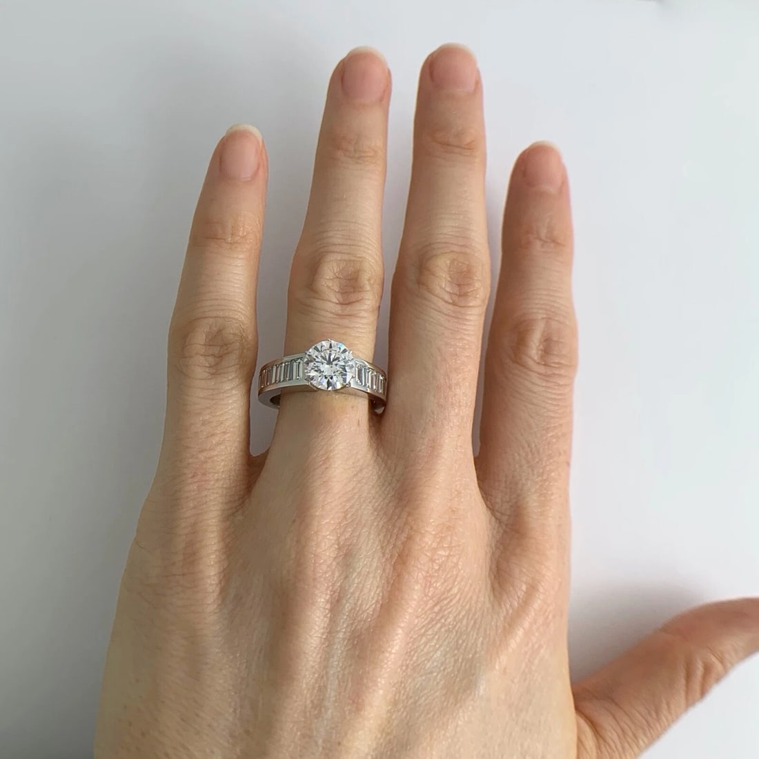 Emerald Cut Channel-Set Diamond Engagement Ring Setting Mounting 14K White Gold - 2