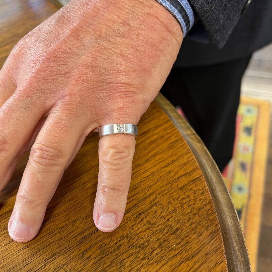 Men's Princess Cut Diamond Solitaire Satin Wedding Band Ring Platinum, .45 CTW - 4