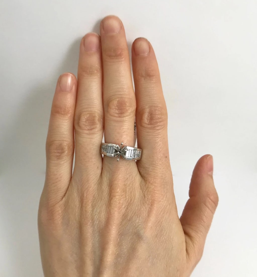 Baguette Princess Diamond Platinum Engagement Ring Setting Mounting, .65 CTW - 2