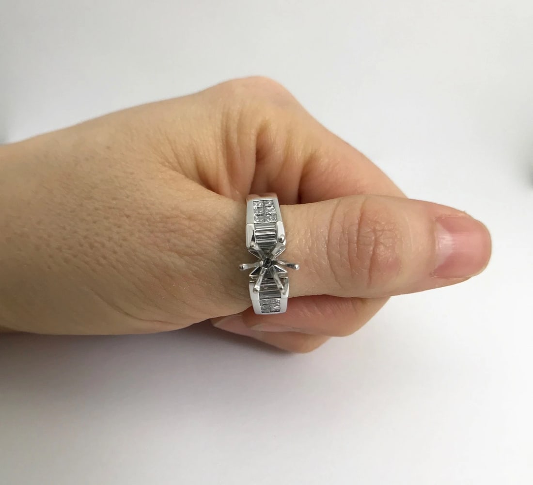 Baguette Princess Diamond Platinum Engagement Ring Setting Mounting, .65 CTW - 3