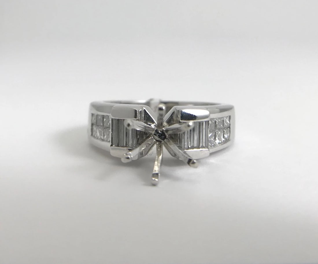 Baguette Princess Diamond Platinum Engagement Ring Setting Mounting, .65 CTW - 4