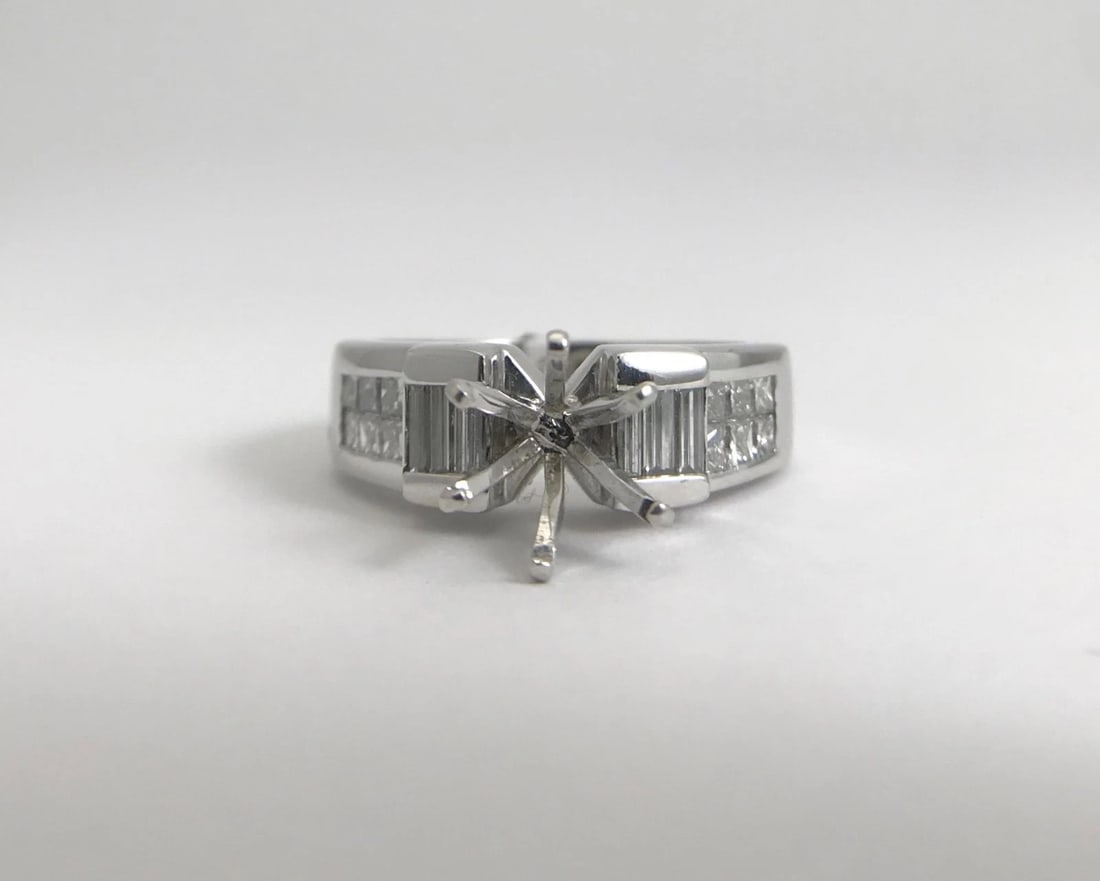 Baguette Princess Diamond Platinum Engagement Ring Setting Mounting, .65 CTW - 5