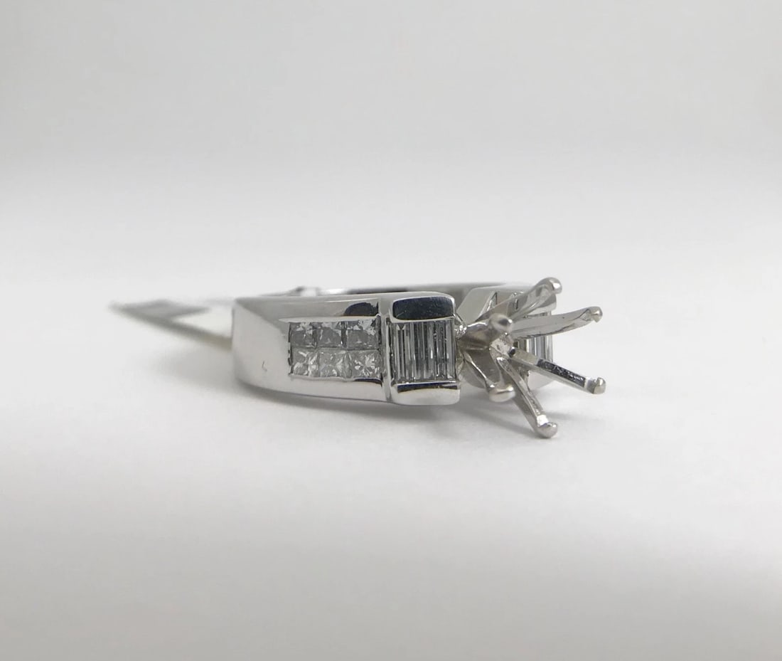 Baguette Princess Diamond Platinum Engagement Ring Setting Mounting, .65 CTW - 6