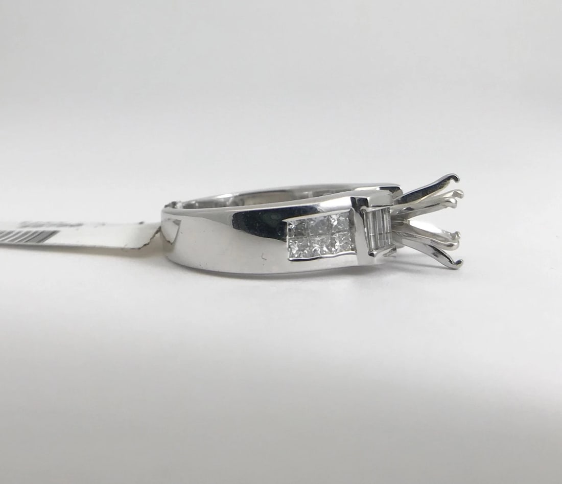 Baguette Princess Diamond Platinum Engagement Ring Setting Mounting, .65 CTW - 7